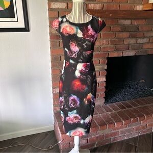 Paul Smith Black Floral Watercolor Burst Printed Sheath Dress Sz 5
